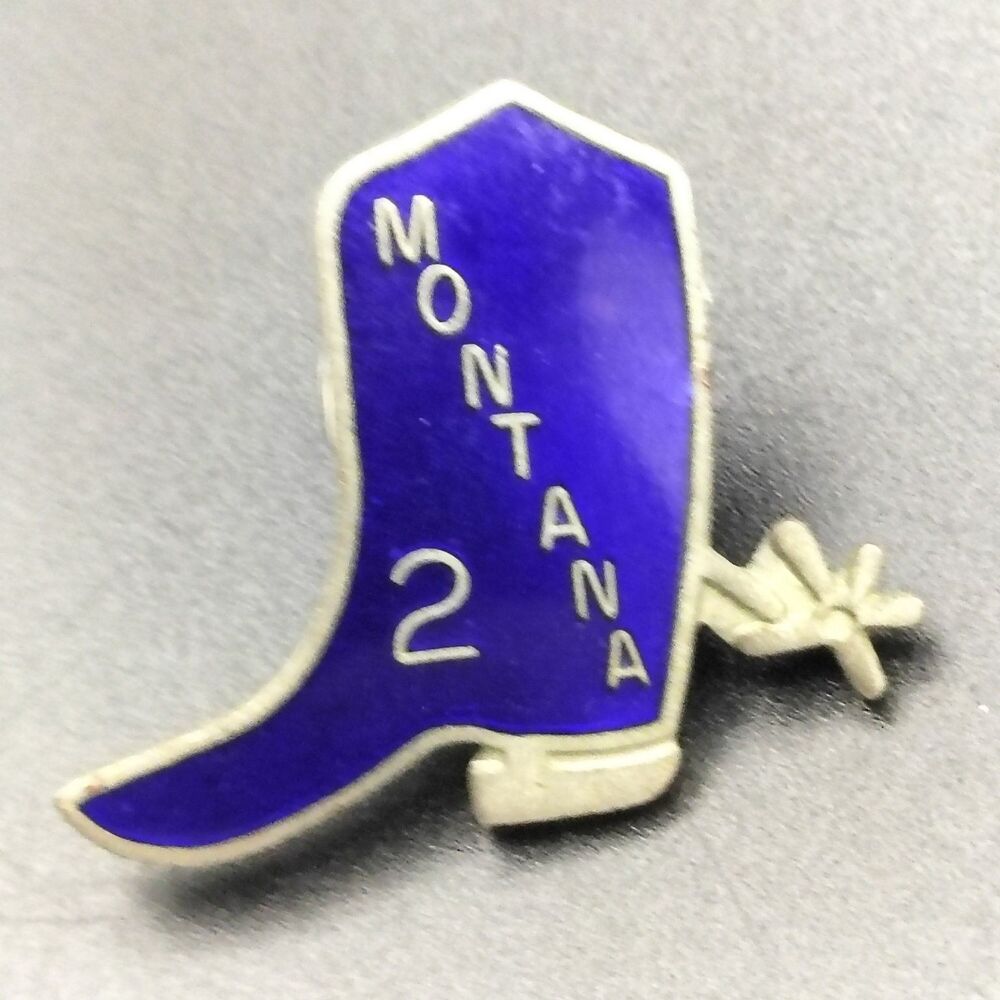Montana Cowboy Boot Lapel Pin Approx 0.85" Blue Enamel Spur Vintage Western